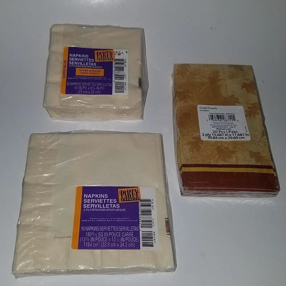 NEW 3 Packages Turkey Thanksgiving Napkins Lot Pumpkins